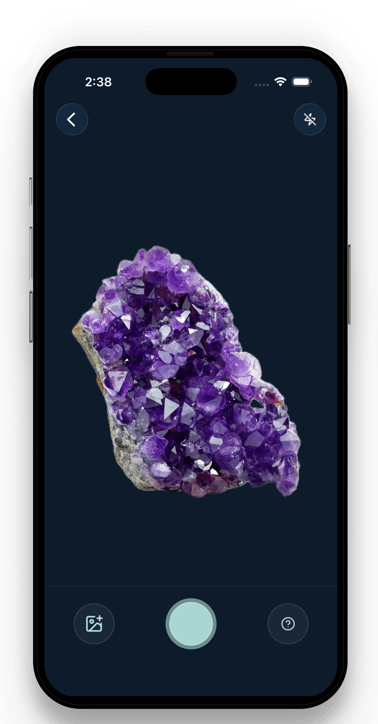 Crystal identifier app showing scan results with crystal name and match confidence